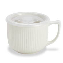Ceramic Soup Bowls with Handle and Vented Lid, Large 32oz Wide Soup Mugs for Ramen, Pasta, Salad, Cereal, Microwave and Dishwasher Safe, White