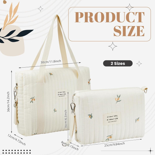 Diaper Bag Tote Quilted Cotton 2 Pcs 1