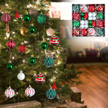 46 bruchsichere Weihnachtskugeln zum Aufhängen für den Weihnachtsbaum im Innenbereich, bemalte Weihnachtskugeln für Partydekoration