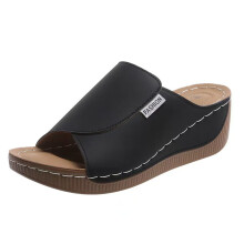 Ediodpoh Damemode Ensfarvet Læder Tå Tykk Sål Casual Sandaler og Hjemmesko Dame Hjemmesko Sort_001 6