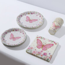 Conjunto de louça de papel BalsaCircle com estampa de borboletas, 96 peças