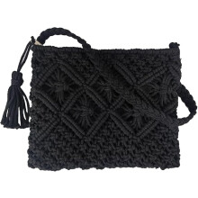 Bolso bandolera estilo bohemio, bolso de hombro de cuerda de algodón tejido a mano, bolsos de mano de playa de verano para mujer (negro)