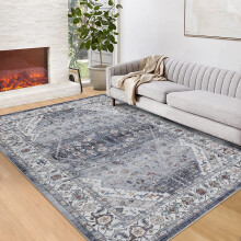 5x7 Vintage-Blumenmuster-Waschteppich, 152 x 213 cm, für Wohnzimmer, Schlafzimmer, Esszimmer, Büro, Heimdekoration, Grau