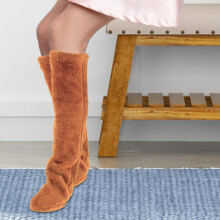 Plush Leg Warmers, Thigh High Socks, Sleeping Socks, Boot Socks Stocking Slipper Stockings, over Knee Fuzzy Socks for Bedroom Khaki