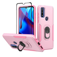 Xhy Moto G Play 2023 Hülle mit Displayschutzfolie, magnetischem Ständer und Fallschutz nach Militärstandard – Pink