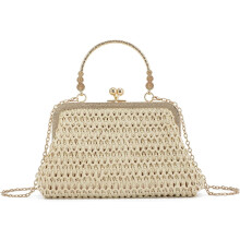 Bolso de mano de paja para mujer, bolso de paja tejido tipo dumpling, bolsos de hombro de verano para la playa.