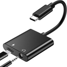USB-C to 3.5mm Headphone Adapter with Mic & Charging Splitter, Compatible with Samsung Galaxy S20-S24, Z Flip/Fold, Note 10/20