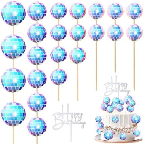 24 τεμάχια ιριδίζοντα διακοσμητικά για cupcakes με μπάλες ντίσκο – Ρετρό διακόσμηση