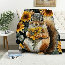 Gelbe Sonnenblumen-Sherpa-Decke (127 x 152 cm) – Kawaii-Eichhörnchen-Decke für Kinder, Jugendliche und Erwachsene, rustikale, flauschige