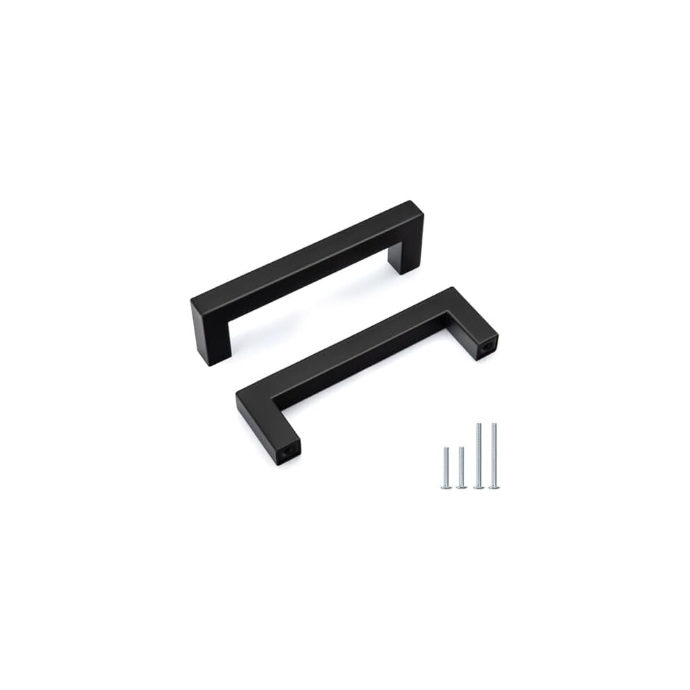 20 Pack Black Square Bar Cabinet Pulls, 3-3/4In(96Mm) Hole Center Stainless Steel Drawer Handles Modern Kitchen Cupboard Dresser Hardware Pull 9448196286869