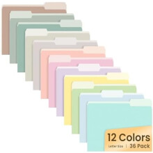 Mappen, 36 stuks, manillamappen 8,5 x 11 inch, 12 kleuren. Mappen voor kantoororganisatie, thuis en school, voor documenten, dossiers en papier.