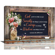 Christliches Wandbild mit Gelassenheitsgebet, Bibelvers-Leinwanddruck mit Kolibri und Blumen, modernes Landhausdekor, 40 x 30 cm, kompatibel mit allen