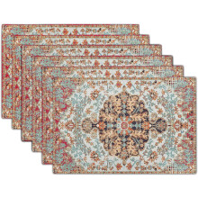 Juego de 6 manteles individuales estilo bohemio, 30 x 45 cm, lino vintage negro coral con estampado floral, lavables y resistentes al calor, para