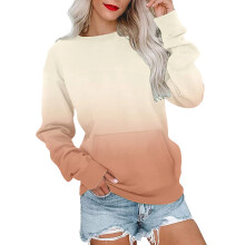 Top de moda de otoño para mujer, cuello redondo, manga larga, selección de regalo, top degradado