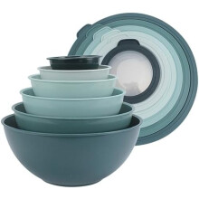 Mixing Bowls with TPR Lids - 12 Piece Plastic Nesting Bowls Set includes 6 Prep Bowls and 6 Lids, Microwave Safe Mixing Bowl Set (Teal)