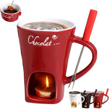 Tasse à fondue, tasse à fondue sucrée, mug à fondue au chocolat avec fourchette et bougie, tasse à fondre le chocolat pour une soirée en