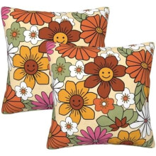 Obliečky na vankúše Groovy Flower 18x18", sada 2 kusov, oranžové kvetinové boho dekoračné vankúše, retro 70. roky, hippie a farmárska