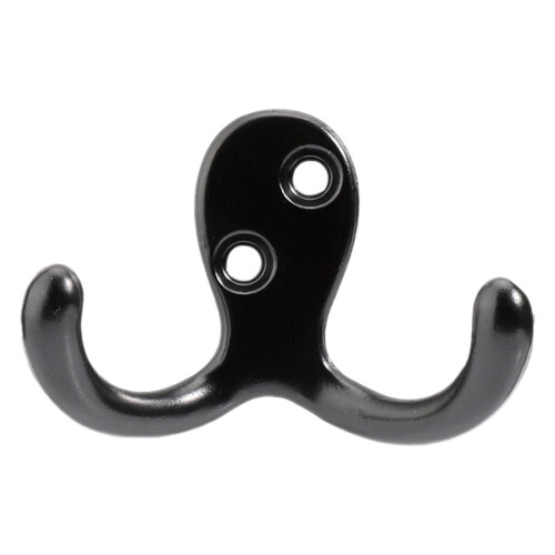 Double Prong Wall Mounted Coat Hook – Black, Metal, Pack 1