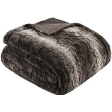 Zuri Soft Plush Oversized Faux Fur Throw Blanket, Animal Stripes, Faux Mink Reverse, Brown, 60x70", Compatible with All Seasons