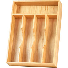Bamboo Kitchen Drawer Organizer, 9 Inch Silverware Utensils Tray Holder for Small Drawer, Wood Caddy for Flatware Cutlery Knives