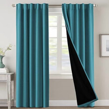 100% Blackout Curtains with Black Liner, Thermal Back Tab/Rod Pocket, 2 Panels, 42x84", Turquoise Blue – Compatible with Standard Rods