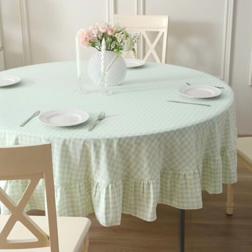 100% Cotton Red and White Gingham Ruffled Round Tablecloth