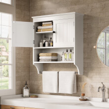 Bathroom Wall Cabinet with Towel Bar and Adjustable Shelves