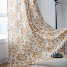 Boho Curtains 84" L, Moroccan Print Cotton-Linen, Rod Pocket, Rustic Farmhouse Style, 1 Panel 59"x84", Brown Damask