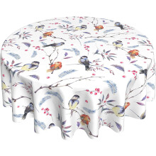 Watercolor Birds Round Tablecloth, 60" Waterproof & Wrinkle-Resistant – Indoor/Outdoor Use
