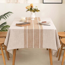 Cotton Linen Waterproof Embroidered Rectangle Tablecloth, Rustic Farmhouse Style, Indoor/Outdoor Use – Striped, 54x70 in, compatible with standard