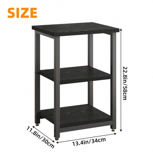 Nightstand Modern Black Wood Grain 3-Tier 1