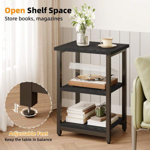 Nightstand Modern Black Wood Grain 3-Tier 2