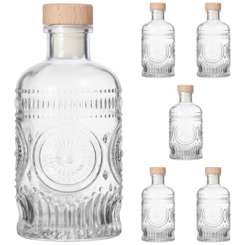 6 x 200 ml klara glasflaskor med vintageblommönster 1