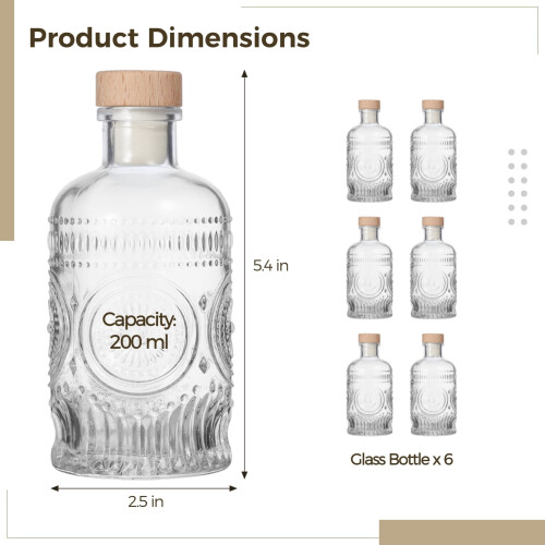 6 x 200 ml klara glasflaskor med vintageblommönster 2