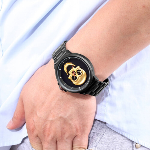 Ρολόι χειρός FRCOLOR Creative3D Skull για άνδρες, πολυτελές, casual, vintage, με χαλαζία (μαύρο 1
