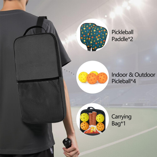 Σετ κουπιών Pickleball από fiberglass με λουλούδια, 2 μπάλες και τσάντα, συμβατό με παιχνίδι 2