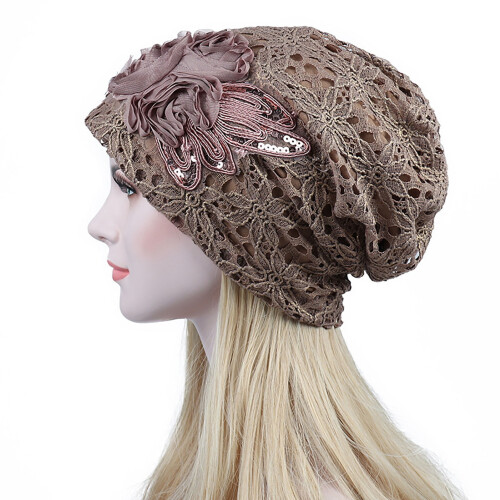Γυναικείο Δαντελένιο Floral Beanie Turban Μαλακό Σκουφάκι Ύπνου Chemo Καπέλα Μόδας Slouchy 2