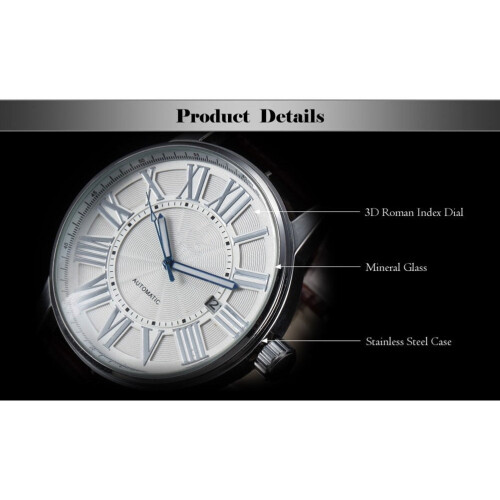 1 Set Orologio da uomo con movimento meccanico automatico e datario in e marrone 2