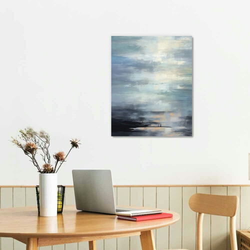 Tableau abstrait sur toile bleue et grise 1