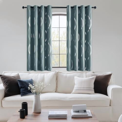 Blackout Curtains 52x84 in, Silver Wave Design, Microfiber 1