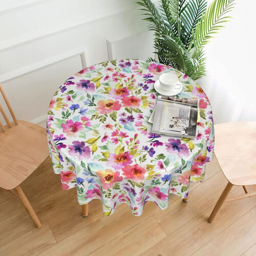 Floral Round Tablecloth 60 Inch Polyester 1