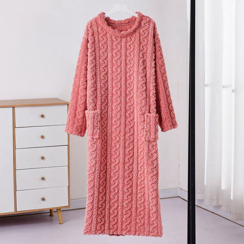 Women's Long Robe Solid Color Winter Loose Bathrobe Pink 1