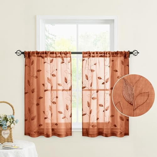 Burnt Orange Sheer Kitchen Curtains 30 x 24 in 2 Panels 1