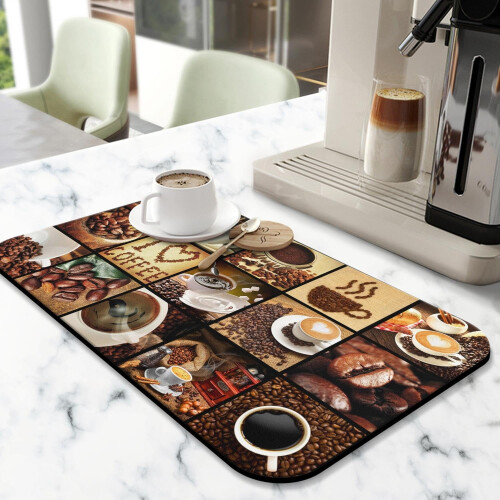 Fun Coffee Mat 19"x12", Απορροφητικό & Αντιολισθητικό Χαλί Μπαρ για Πάγκους, Χωράει Κάτω από 2