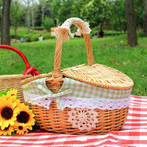 Καλάθι πικνίκ GOODLY Wicker με καπάκι και λαβή, ανθεκτικό υφασμένο σώμα με επένδυση 1