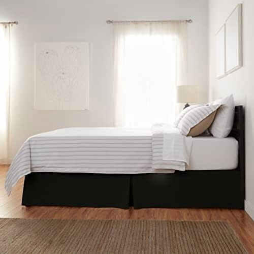 Let plisseret sengeskørt, queen size, sort, ensfarvet 1
