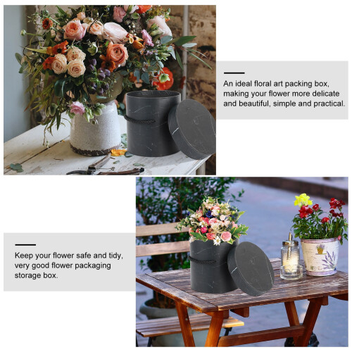 Sort rund blomstergaveæske Holdbart papir 1 stk. 1