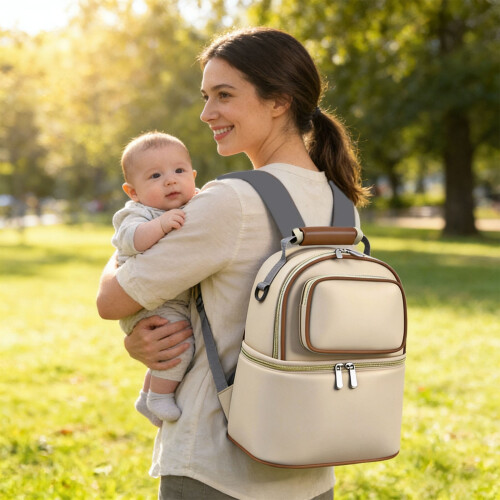 1Pc Multi Functional Cooler and Moistureproof Bag Double Layer for Mother Outdoor Working Backpack 9.4''x11.8'',Brown 1