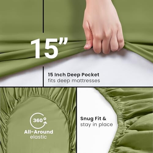 Drap-housse Queen à poches profondes en microfibre douce olive 1