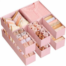 Ensemble de 12 boîtes de rangement pliables en tissu pour tiroirs, chaussettes, sous-vêtements, soutiens-gorge, cravates, foulards – Rose bonbon